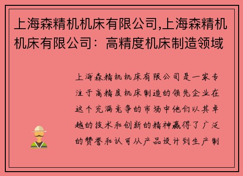 上海森精机机床有限公司,上海森精机机床有限公司：高精度机床制造领域的领先者